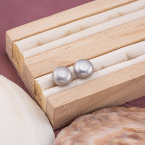 Κουμπιά River Pearl Cabochon 1 Τρύπα (AAAA) 10.5-11.0mm 1 Ζεύγος Γκρι