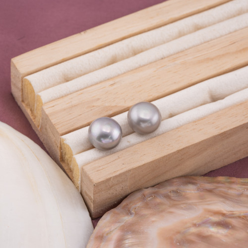 Boutons de perle de rivière cabochon 1 trou (AAAA) 11,0-11,5 mm 1 paire Gris argenté