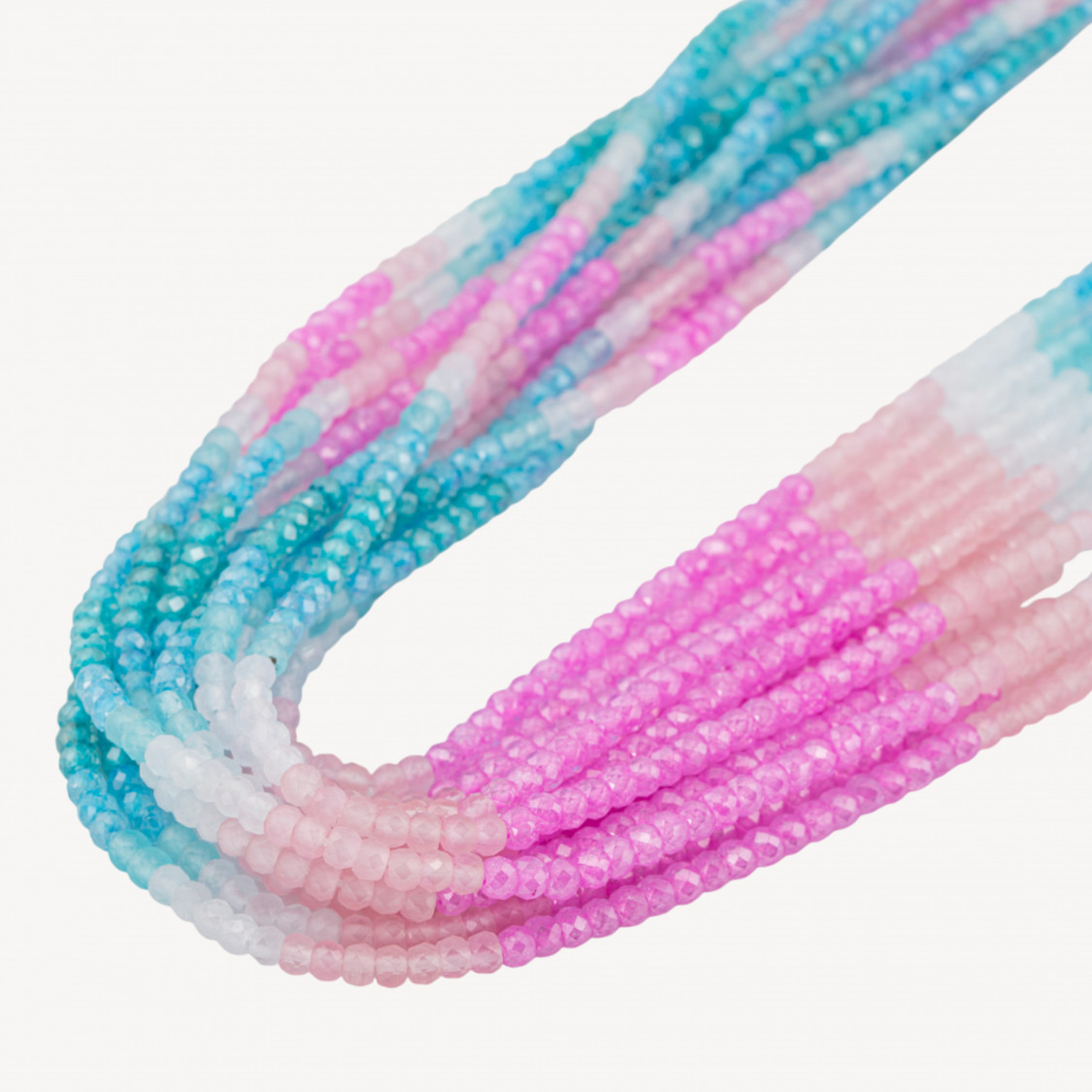 Zirconi Naturali Rondelle Sfaccettate 3x2mm Gradient Candy Azzurro, Rosa e Bianco-MICRO PERLINE DI ZIRCONI 3X2MM RONDELLE SFACCETTATE | Worldofjewel.com