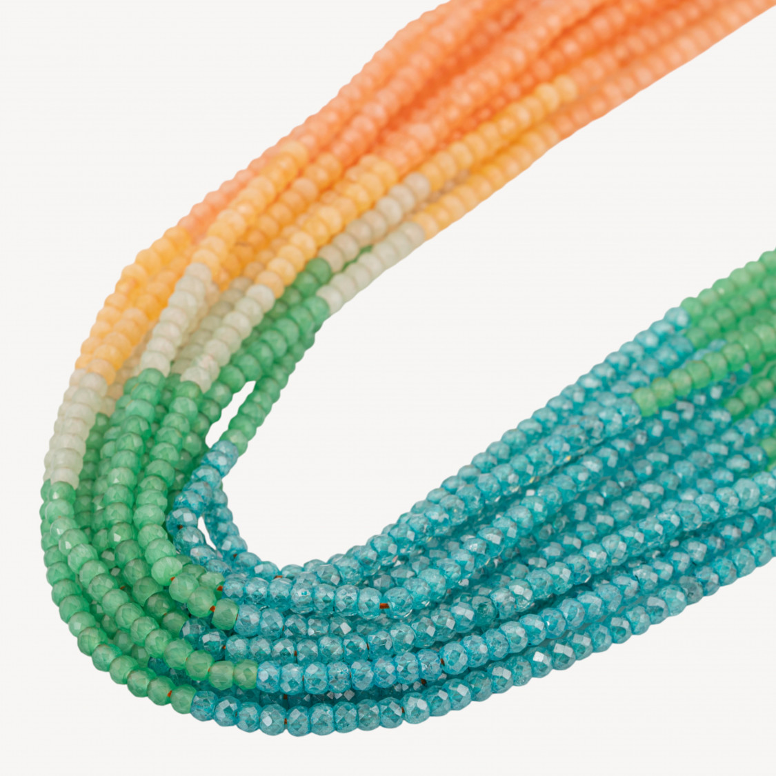 Zirconi Naturali Rondelle Sfaccettate 3x2mm Gradient Sunrise Arancione, Verde e Azzurro-MICRO PERLINE DI ZIRCONI 3X2MM RONDELLE SFACCETTATE | Worldofjewel.com