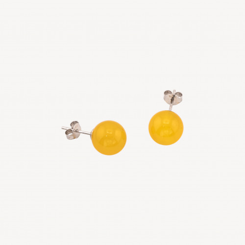 925 Silver and 10mm Gemstone Earrings, 6 Pairs, Yellow Jade