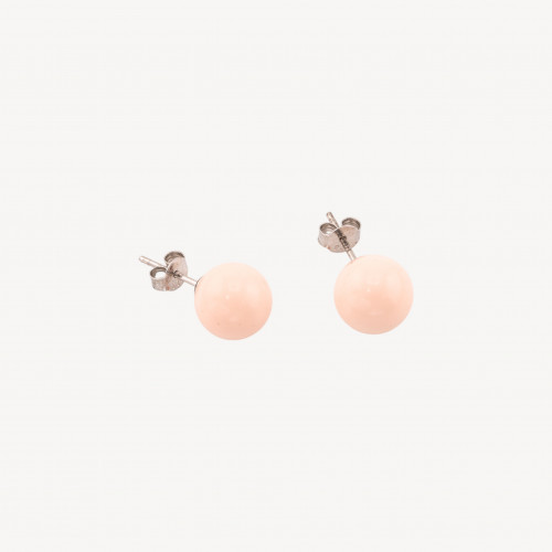 Boucles d'oreilles en argent 925 et pierre semi-précieuse de 10 mm, pâte de corail rose, 6 paires
