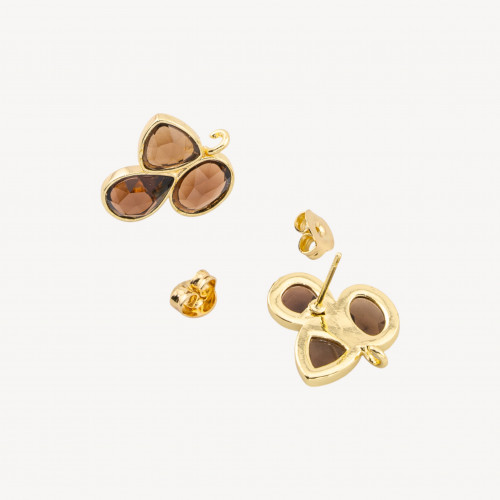 3 paires de boucles d'oreilles à clous en laiton doré fumé, serties de cabochons œil-de-chat de 17 x 17 mm