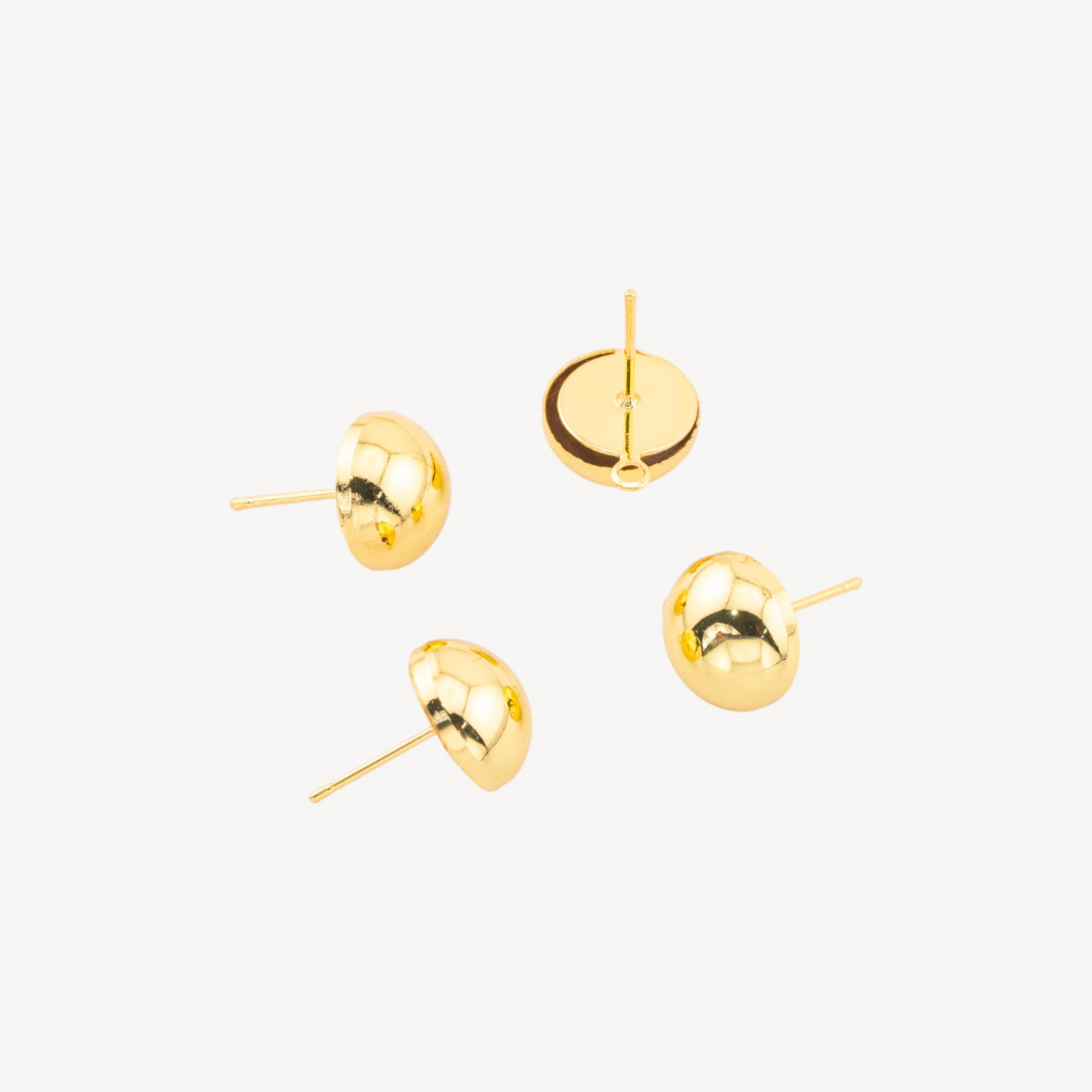 Base Per Orecchini A Perno Di Ottone Semisfera 12mm 10 Paia Dorato-BASES PARA PENDIENTES DE LATÓN Y BRONCE | Worldofjewel.com