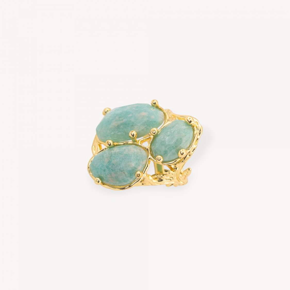 Anello Di Bronzo Collezione AURORA Con 3 Pietre Naturali 27x34mm Disegno Floreale Misura Regolabile Dorato Amazonite-ANELLI BIJOUX DONNA AURORA BEST SELLER | Worldofjewel.com