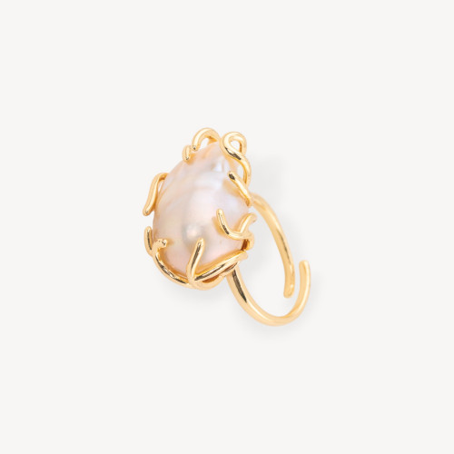 Bague en bronze avec perles baroques de rivière, taille ajustable 20-34 mm, plaquée or MOD.2