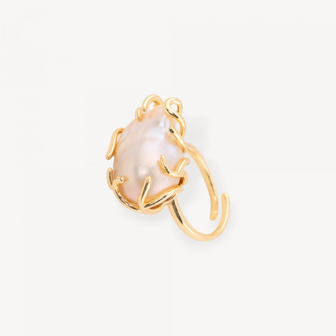 Anello Di Bronzo Con Perle Di Fiume Barocche Misura Regolabile 20-34mm Dorato MOD.2-ANELLI BRONZO CON PIETRE INCASTONATE | Worldofjewel.com