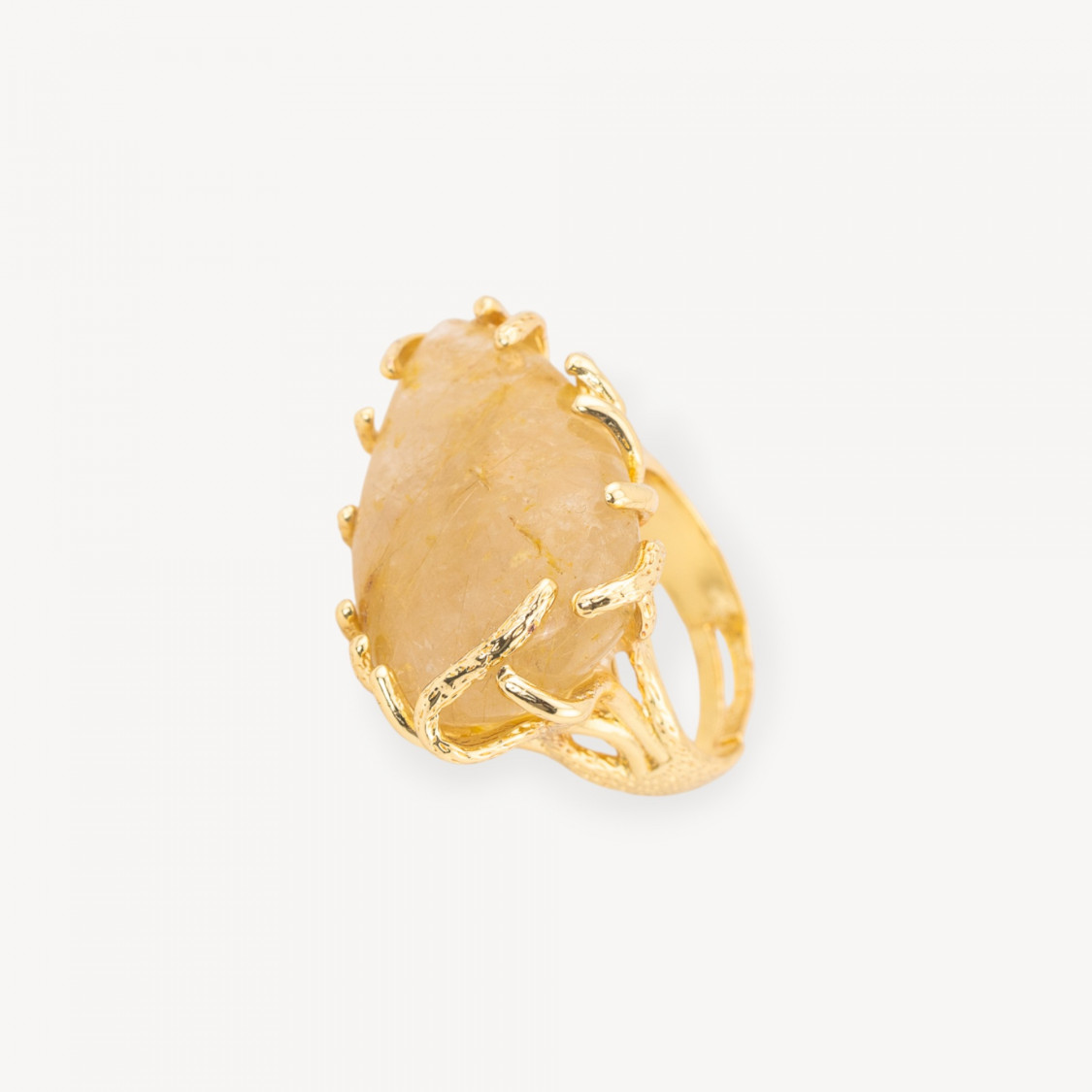 Anello Di Bronzo Con Quarzo Citrino Misura Regolabile 20-34mm Dorato-BAGUES EN BRONZE ET ŒIL DE CHAT | Worldofjewel.com