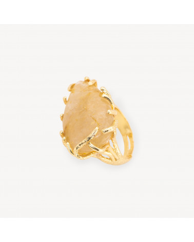 Anello Di Bronzo Con Quarzo Citrino Misura Regolabile 20-34mm Dorato-BAGUES EN BRONZE ET ŒIL DE CHAT | Worldofjewel.com