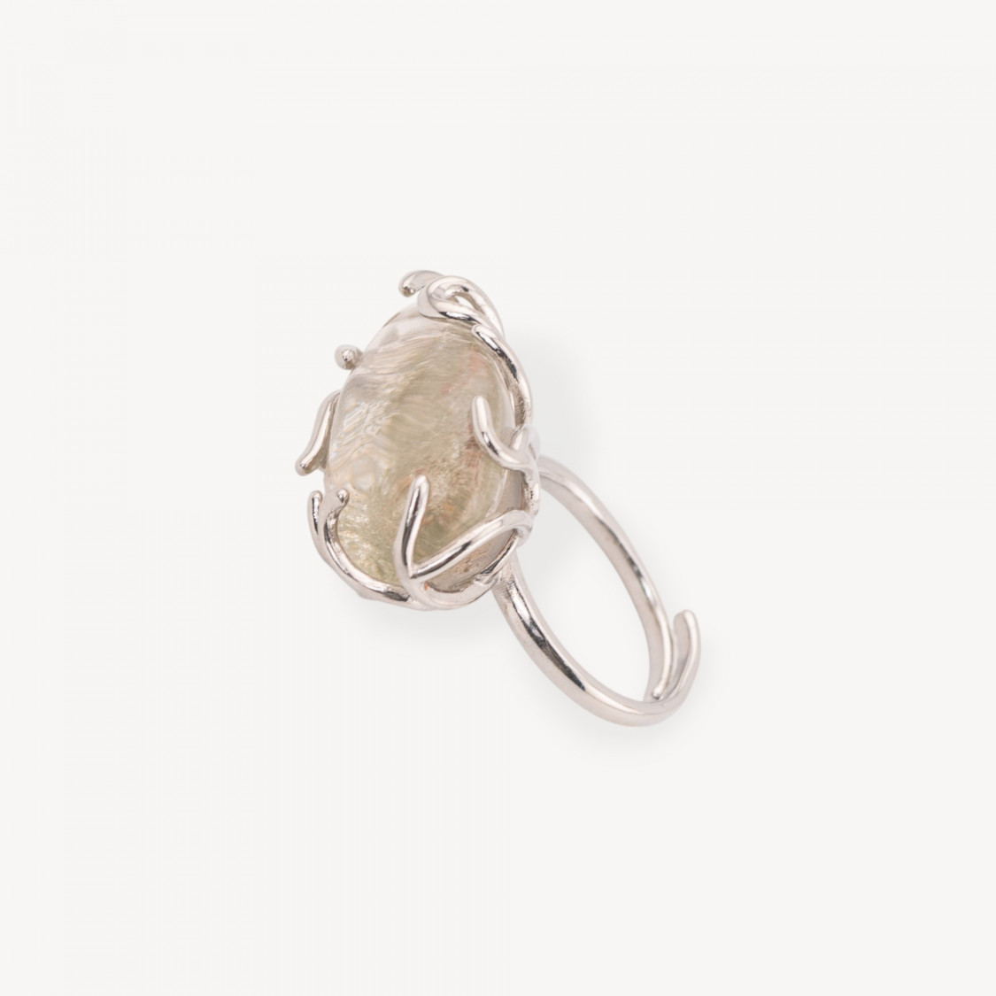 Bronze Ring with Rutilated Quartz, Adjustable Size 20-34mm, Rhodium Plated-BRONZE RINGS AND CAT'S EYE | Worldofjewel.com