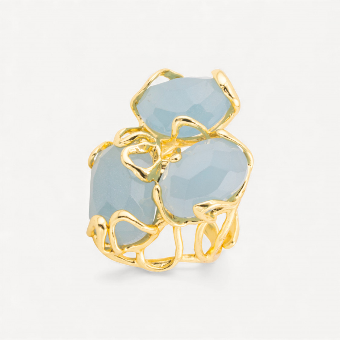 Anello Regolabile in Bronzo Dorato Collezione AURORA con Occhio Di Gatto Ghiaccio | Gioiello Artigianale Donna 32x36mm-ANELLI BIJOUX DONNA AURORA BEST SELLER | Worldofjewel.com