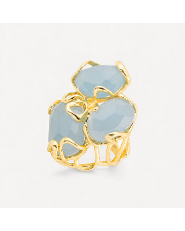 Anello Regolabile in Bronzo Dorato Collezione AURORA con Occhio Di Gatto Ghiaccio | Gioiello Artigianale Donna 32x36mm-ANELLI BIJOUX DONNA AURORA BEST SELLER | Worldofjewel.com