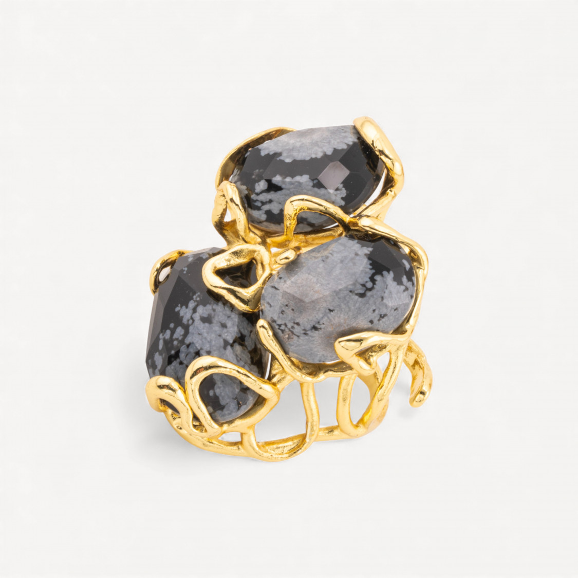 Anello Regolabile in Bronzo Dorato Collezione AURORA con Pietre Dure Fiocco Di Neve | Gioiello Artigianale Donna 32x36mm-ANELLI BIJOUX DONNA AURORA BEST SELLER | Worldofjewel.com