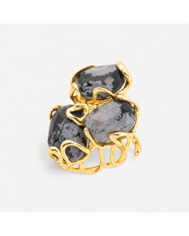 Anello Regolabile in Bronzo Dorato Collezione AURORA con Pietre Dure Fiocco Di Neve | Gioiello Artigianale Donna 32x36mm-ANELLI BIJOUX DONNA AURORA BEST SELLER | Worldofjewel.com