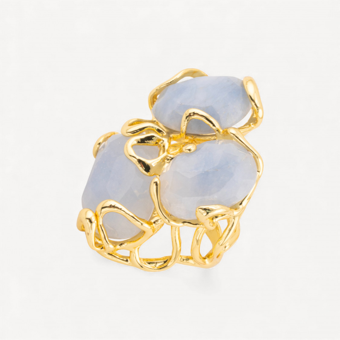 Anello Regolabile in Bronzo Dorato Collezione AURORA con Pietre Dure Calcedonio | Gioiello Artigianale Donna 32x36mm-ANELLI BIJOUX DONNA AURORA BEST SELLER | Worldofjewel.com