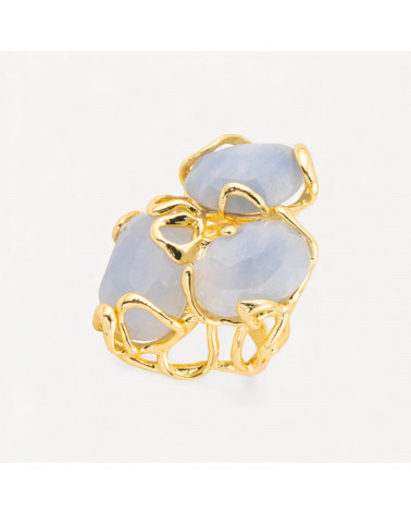 Anello Regolabile in Bronzo Dorato Collezione AURORA con Pietre Dure Calcedonio | Gioiello Artigianale Donna 32x36mm-ANELLI BIJOUX DONNA AURORA BEST SELLER | Worldofjewel.com