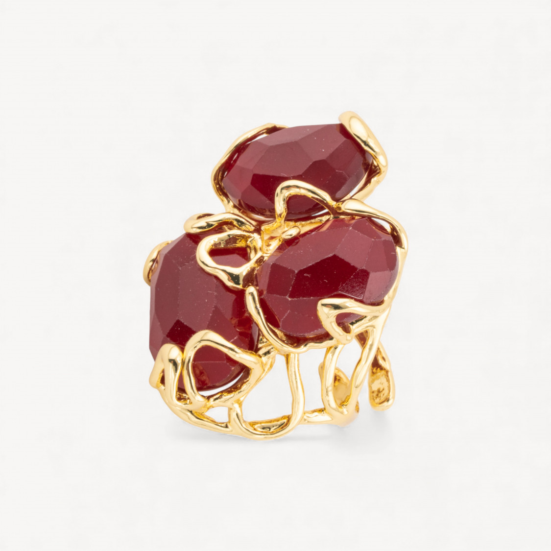 Anello Regolabile in Bronzo Dorato Collezione AURORA con Pietre Dure Giada Ruby | Gioiello Artigianale Donna 32x36mm-ANELLI BIJOUX DONNA AURORA BEST SELLER | Worldofjewel.com
