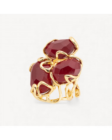 Anello Regolabile in Bronzo Dorato Collezione AURORA con Pietre Dure Giada Ruby | Gioiello Artigianale Donna 32x36mm-ANELLI BIJOUX DONNA AURORA BEST SELLER | Worldofjewel.com