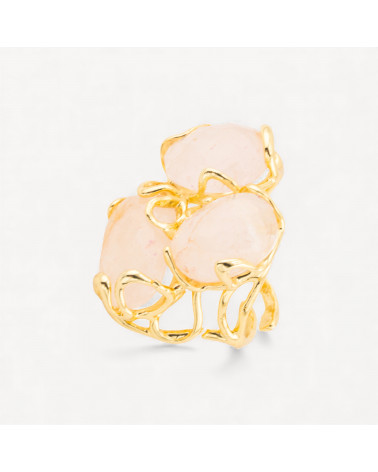 Anello Regolabile in Bronzo Dorato Collezione AURORA con Pietre Dure Quarzo Rosa | Gioiello Artigianale Donna 32x36mm-ANELLI BIJOUX DONNA AURORA BEST SELLER | Worldofjewel.com