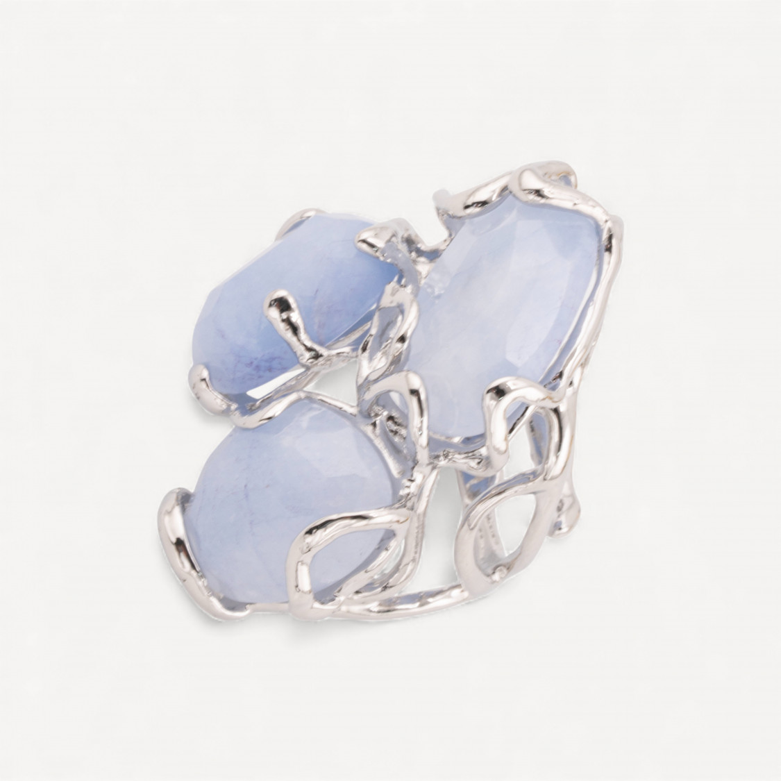 Anello Regolabile in Bronzo Rodiato Collezione AURORA con Pietre Dure Calcedonio | Gioiello Artigianale Donna 32x36mm-ANELLI BIJOUX DONNA AURORA BEST SELLER | Worldofjewel.com