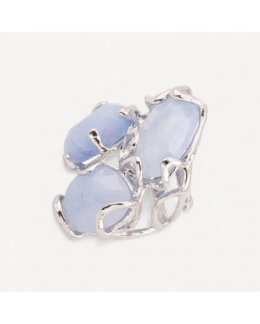 Anello Regolabile in Bronzo Rodiato Collezione AURORA con Pietre Dure Calcedonio | Gioiello Artigianale Donna 32x36mm-ANELLI BIJOUX DONNA AURORA BEST SELLER | Worldofjewel.com