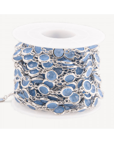 Catena Rosario Di Ottone Con Occhio Di Gatto Cabochon 7,5mm 5 Metri Rodiato Celeste-CATENE CON PIETRE E CRISTALLI | Worldofjewel.com