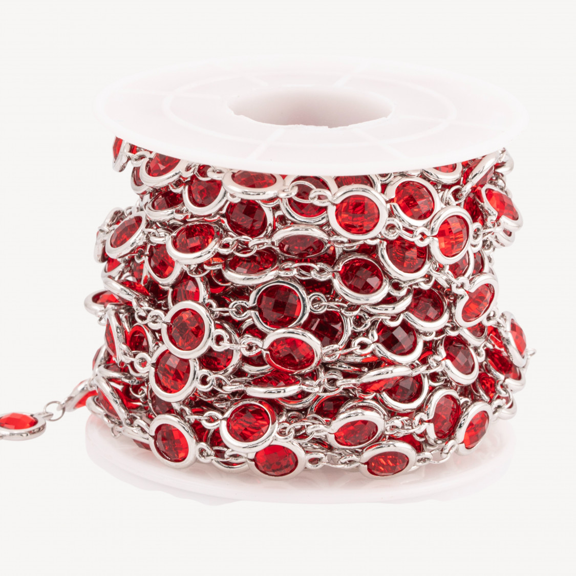 Catena Rosario Di Ottone Con Occhio Di Gatto Cabochon 7,5mm 5 Metri Rodiato Rosso Intenso-CATENE CON PIETRE E CRISTALLI | Worldofjewel.com