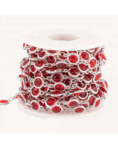 Catena Rosario Di Ottone Con Occhio Di Gatto Cabochon 7,5mm 5 Metri Rodiato Rosso Intenso-CATENE CON PIETRE E CRISTALLI | Worldofjewel.com