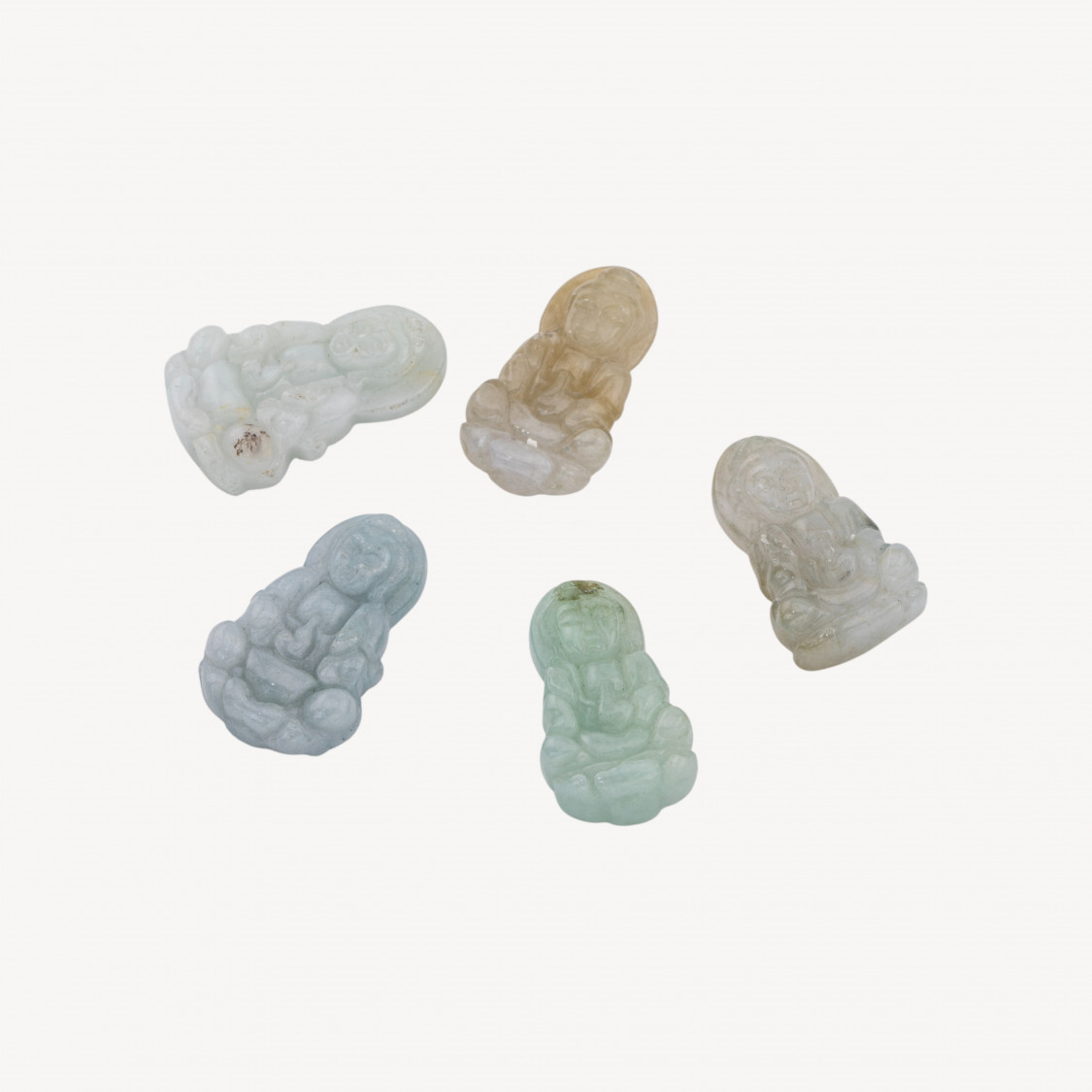 Componente Pendente di Giada Burma Incisa Con Foro Buddha 13,5x21,5mm 2pz-PERLINE SCIOLTE | Worldofjewel.com