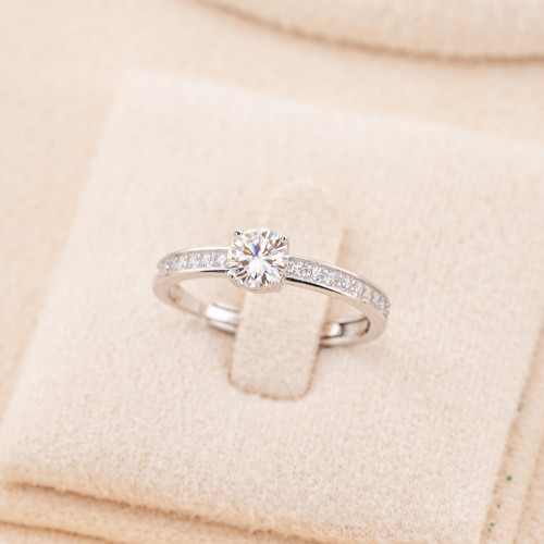 Bague ajustable en argent 925 avec moissanite blanche rhodiée Point of Light JL071069