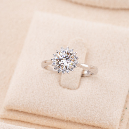 Adjustable 925 Silver Jewellery Ring with Brilliant Cut White Moissanite Rhodium-Plated MJ-009Q