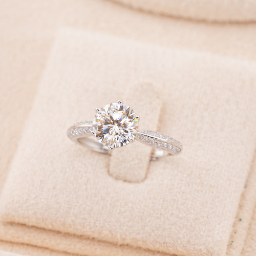 Bague ajustable en argent 925 avec moissanite blanche taille brillant, plaquée rhodium MJ-181P