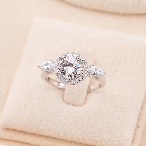 Bague ajustable en argent 925 avec moissanite blanche taille brillant, plaquée rhodium MJ-282P