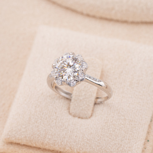 Verstellbarer Schmuckring aus 925er Sterlingsilber mit brillantgeschliffenem, weißem Moissanit, rhodiniert, MQ-0250Q