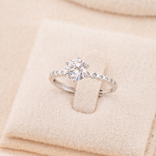 Bague en argent 925 avec moissanite MOD1445 plaquée rhodium