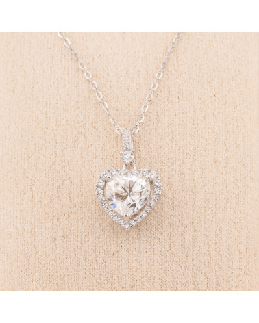 Collana Gioiello In Argento 925 Con Pendente In Moissanite Cuore Bianco Rodiato MS-2411B-COLLANE IN MOISSANITE E ARGENTO 925 | Worldofjewel.com