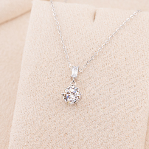 Collier en argent 925 avec pendentif en moissanite blanche rhodiée MS-472B