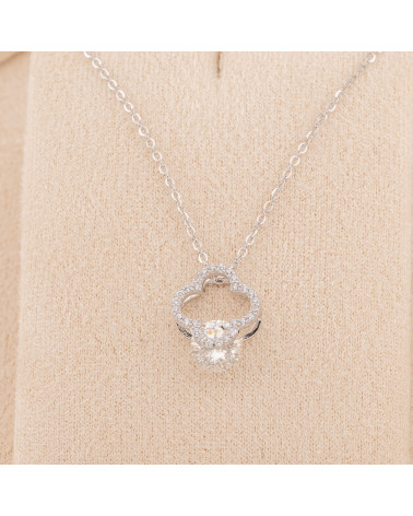 Collana Gioiello In Argento 925 Con Pendente In Moissanite Quadrifoglio Bianco Rodiato MS-624B-COLLANE IN MOISSANITE E ARGENTO 925 | Worldofjewel.com