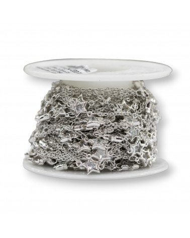 Catena Di Ottone Con Zirconi Taglio Stella Incastonato 8mm E Catena Forzatina 1 Metri Rodiato-CATENE CON PIETRE E CRISTALLI | Worldofjewel.com