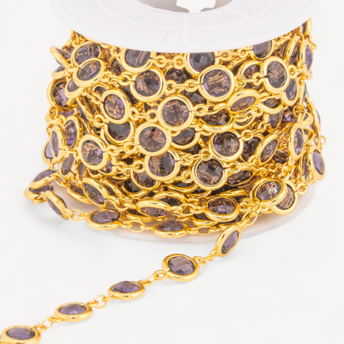 Catena Rosario Di Ottone Con Occhio Di Gatto Cabochon 7,5mm 5 Metri Dorato Viola Vinaccia-CATENE CON PIETRE E CRISTALLI | Worldofjewel.com