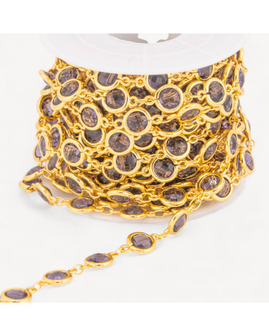 Catena Rosario Di Ottone Con Occhio Di Gatto Cabochon 7,5mm 5 Metri Dorato Viola Vinaccia-CATENE CON PIETRE E CRISTALLI | Worldofjewel.com