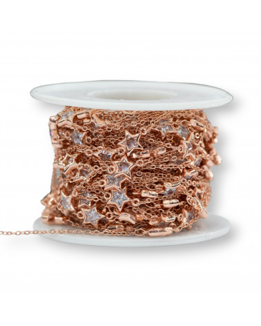 Catena Di Ottone Con Zirconi Taglio Stella Incastonato 8mm E Catena Forzatina 1 Metri Oro Rosa-CATENE CON PIETRE E CRISTALLI | Worldofjewel.com