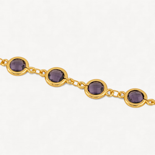 Chaîne de chapelet en laiton de 1 mètre avec cabochon œil-de-chat 7,5 mm plaqué or fumé