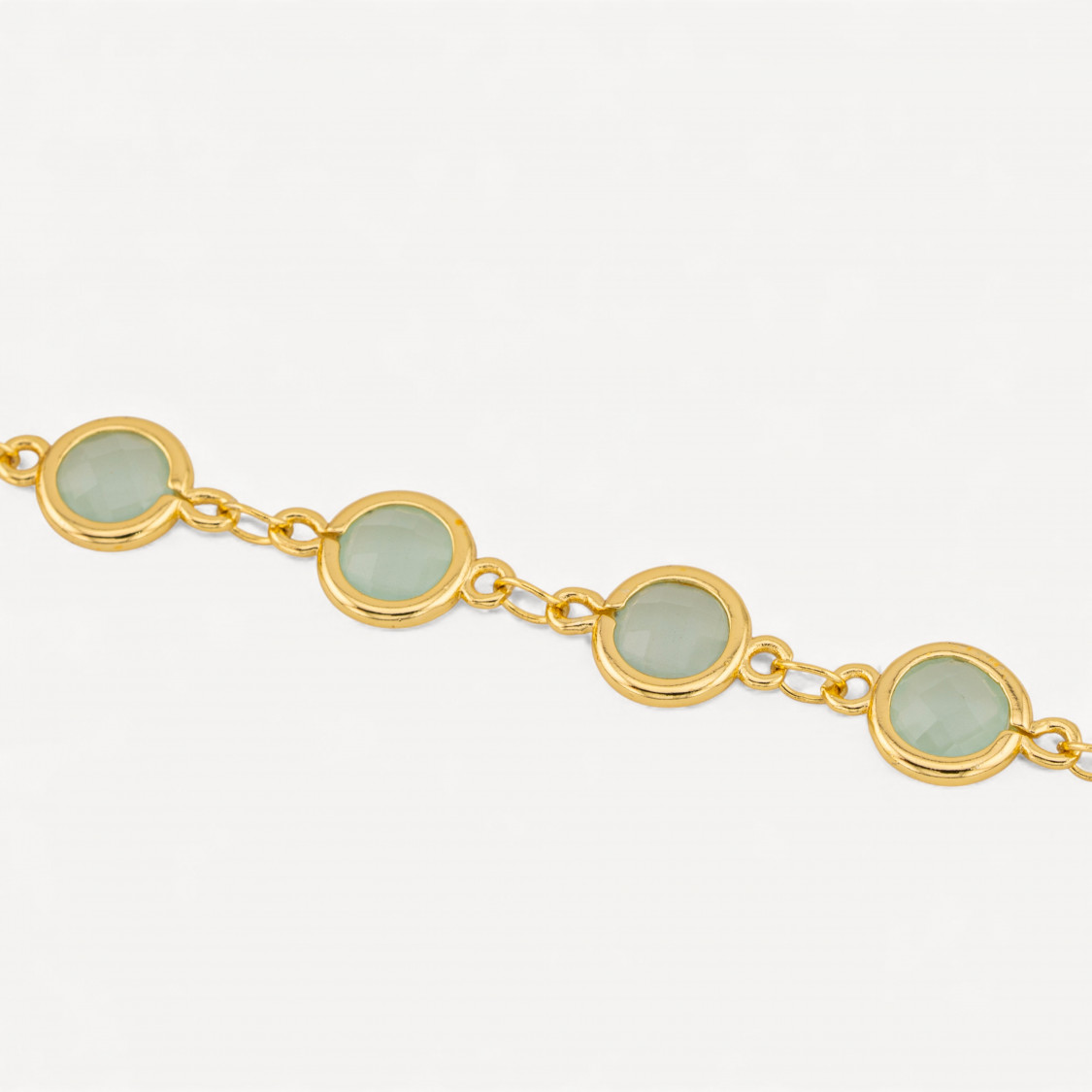 Catena Rosario Di Ottone Con Occhio Di Gatto Cabochon 7,5mm 1 Metro Dorato Verde Acqua-CATENE A METRAGGIO | Worldofjewel.com