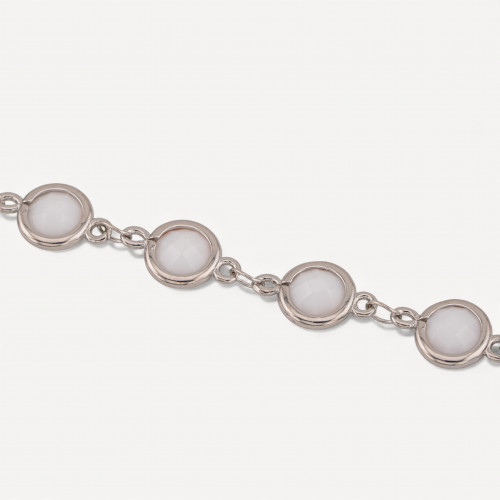 Chaîne de chapelet en laiton plaqué rhodium, ornée d'un cabochon œil-de-chat en agate blanche (1 mètre), 7,5 mm