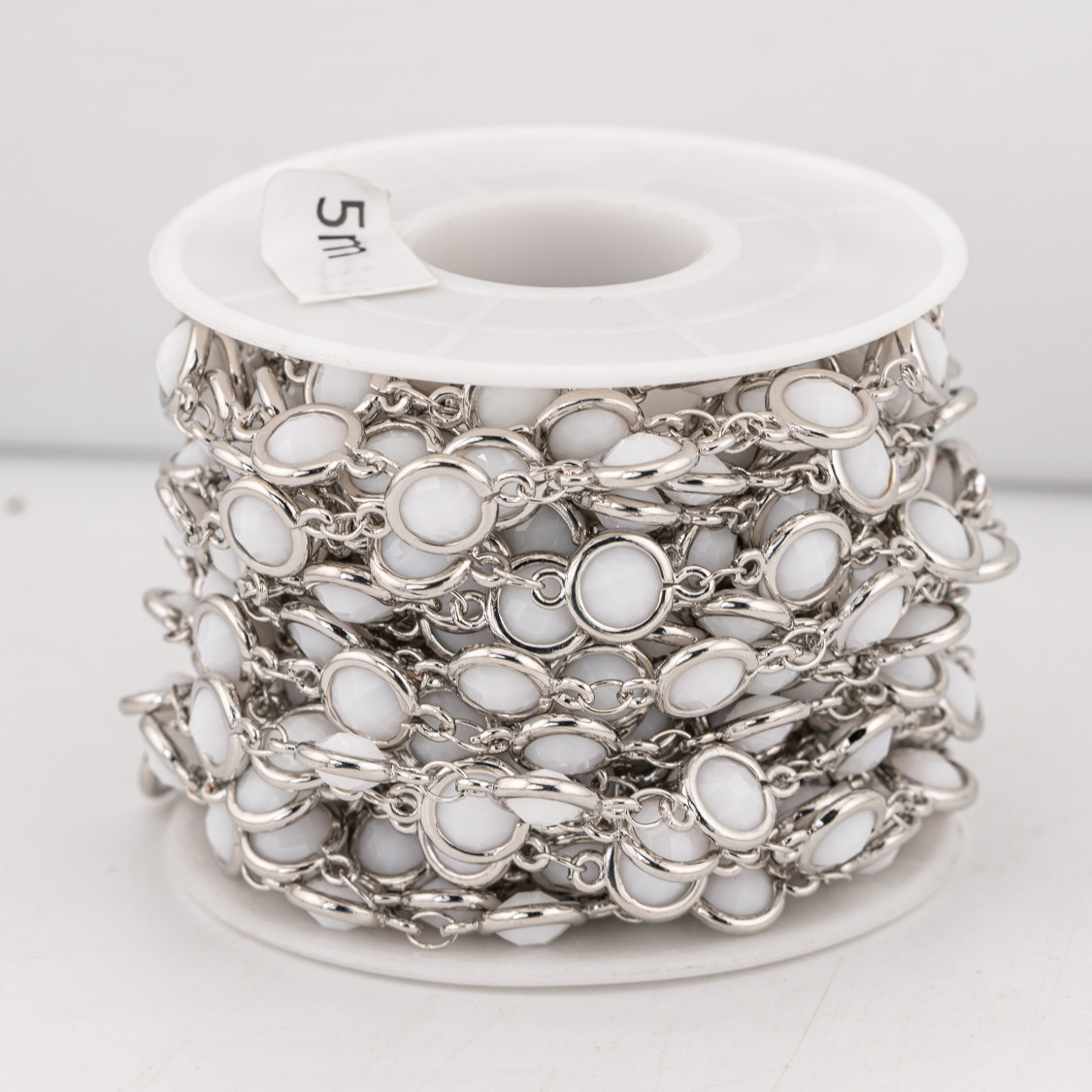 Catena Rosario Di Ottone Con Occhio Di Gatto Cabochon 7,5mm 5 Metri Rodiato Agata Bianca-CATENE CON PIETRE E CRISTALLI | Worldofjewel.com