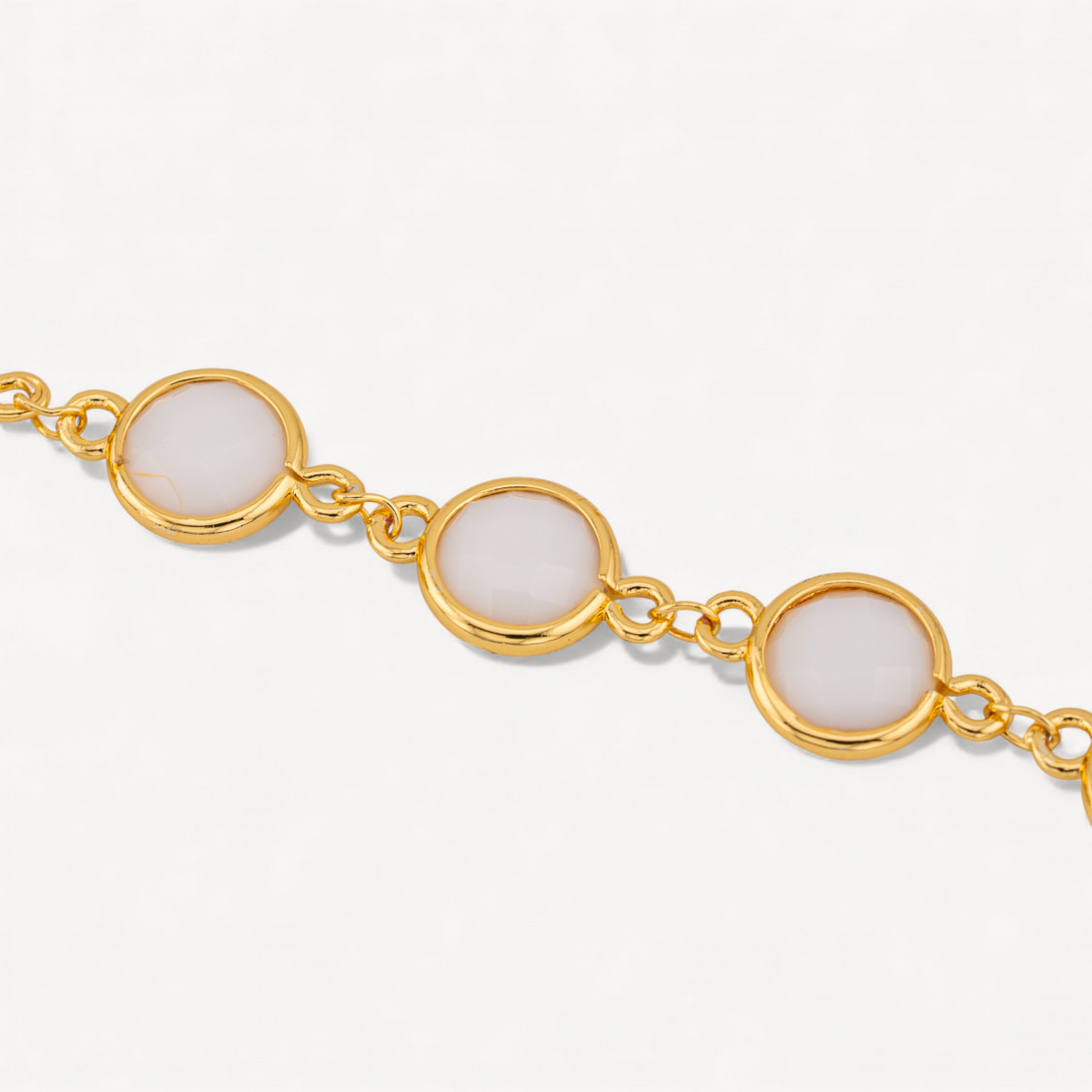 Catena Rosario Di Ottone Con Occhio Di Gatto Cabochon Tondo 10mm 1 Metro Dorato Bianco-CATENE A METRAGGIO | Worldofjewel.com