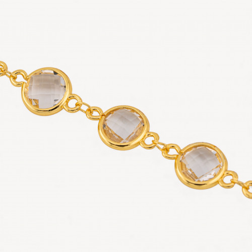 Chaîne de chapelet en laiton plaqué or gris transparent, ornée d'un cabochon rond œil-de-chat de 10 mm, longueur 1 mètre.