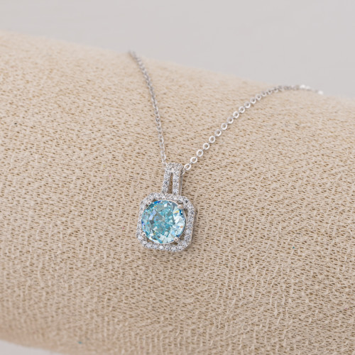 Collier en argent 925 avec pendentif en corindon synthétique bleu rhodié YL-7914