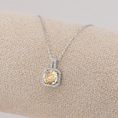 Collana Gioiello In Argento 925 Con Pendente Corindone Sintetico Gemma Giallo Rodiato YL-7914
